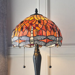 Luminosa Lighting Luminosa Dragonfly 2 Light Small Table Lamp Dark Bronze, Red, Tiffany Style Glass, E27 - thumbnail 3