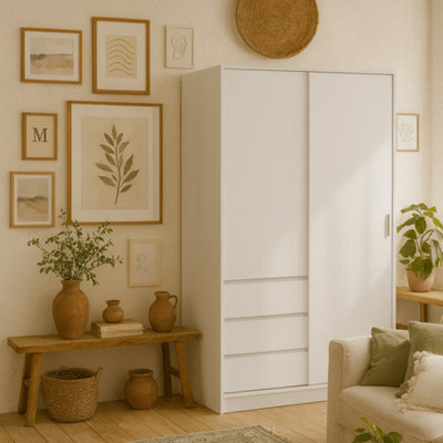 Wyld Haus Budapest White Oak-Style Sliding Wardrobe 2 Doors 3 Drawers - image 1