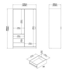 Wyld Haus Budapest White Oak-Style Sliding Wardrobe 2 Doors 3 Drawers - thumbnail 8