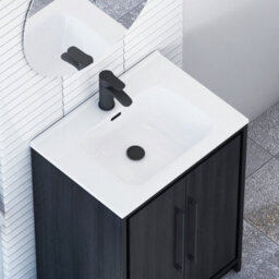 Royal Bathrooms Livora 600mm Black Woodgrain Floor Standing Bathroom Vanity Unit 2 Door With Ceramic Basin & Matt Black Handle - thumbnail 5