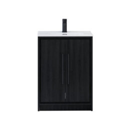Royal Bathrooms Livora 600mm Black Woodgrain Floor Standing Bathroom Vanity Unit 2 Door With Ceramic Basin & Matt Black Handle - thumbnail 6