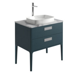 Plum&clay Canaria 4 Leg Blue Bathroom Vanity Unit With White Marble Countertop & Integrated Ceramic Basin (W)785mm (H)850mm