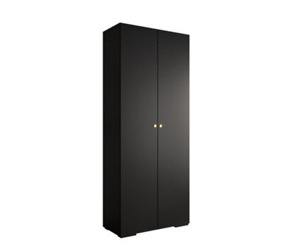 Arte Stylish Black Inova Ii Hinged Door Wardrobe W1000mm H2370mm D470mm - Modern Storage With Round Gold Handles - image 1