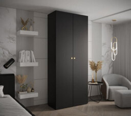 Arte Stylish Black Inova Ii Hinged Door Wardrobe W1000mm H2370mm D470mm - Modern Storage With Round Gold Handles - thumbnail 2