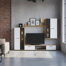 Salsa Modern White Artisan Oak Wall Unit Contemporary Living Room Storage And Display Furniture Set With Led Lights - thumbnail 1