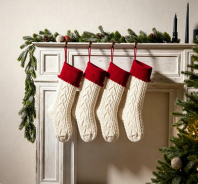 Amorly 4Pcs White Red Knitted Xmas Stocking With Ruffled Cuff,hanging Decorative Stocking For Fireplace Mantel Christmas Home Party Decor - image 1