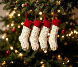 Amorly 4Pcs White Red Knitted Xmas Stocking With Ruffled Cuff,hanging Decorative Stocking For Fireplace Mantel Christmas Home Party Decor - thumbnail 3