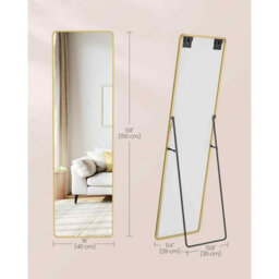 Rectangular Full Length Floor Mirror With Stand, Tempered Glass Body Mirror For Bedroom And Hallway, Pale Gold - thumbnail 2