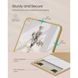 Rectangular Full Length Floor Mirror With Stand, Tempered Glass Body Mirror For Bedroom And Hallway, Pale Gold - thumbnail 6