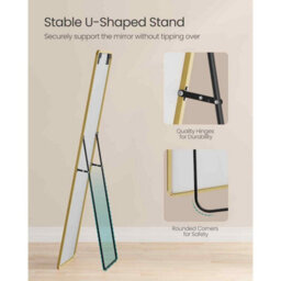 Rectangular Full Length Floor Mirror With Stand, Tempered Glass Body Mirror For Bedroom And Hallway, Pale Gold - thumbnail 5