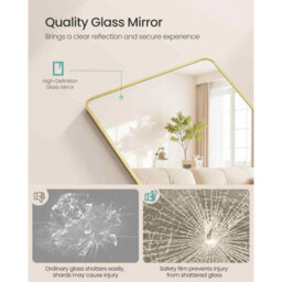 Rectangular Full Length Floor Mirror With Stand, Tempered Glass Body Mirror For Bedroom And Hallway, Pale Gold - thumbnail 4