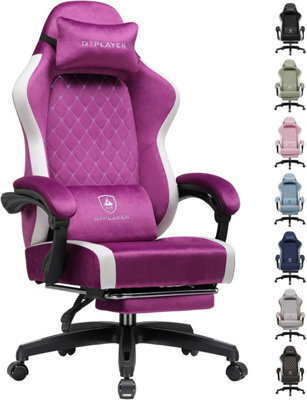 Gtplayer Fabric Gaming Chair With Footrest, Ergonomic Computer Desk Chair With Pocket Spring Cushion Home Office Chair, Purple - image 1