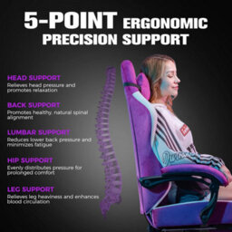 Gtplayer Fabric Gaming Chair With Footrest, Ergonomic Computer Desk Chair With Pocket Spring Cushion Home Office Chair, Purple - thumbnail 6
