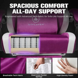 Gtplayer Fabric Gaming Chair With Footrest, Ergonomic Computer Desk Chair With Pocket Spring Cushion Home Office Chair, Purple - thumbnail 5