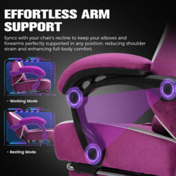 Gtplayer Fabric Gaming Chair With Footrest, Ergonomic Computer Desk Chair With Pocket Spring Cushion Home Office Chair, Purple - thumbnail 7