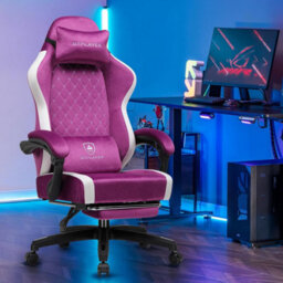 Gtplayer Fabric Gaming Chair With Footrest, Ergonomic Computer Desk Chair With Pocket Spring Cushion Home Office Chair, Purple - thumbnail 2