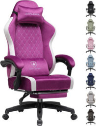 Gtplayer Fabric Gaming Chair With Footrest, Ergonomic Computer Desk Chair With Pocket Spring Cushion Home Office Chair, Purple - thumbnail 1