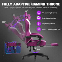 Gtplayer Fabric Gaming Chair With Footrest, Ergonomic Computer Desk Chair With Pocket Spring Cushion Home Office Chair, Purple - thumbnail 4
