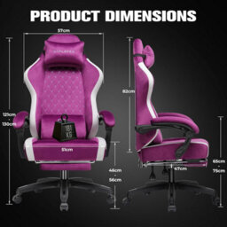 Gtplayer Fabric Gaming Chair With Footrest, Ergonomic Computer Desk Chair With Pocket Spring Cushion Home Office Chair, Purple - thumbnail 3