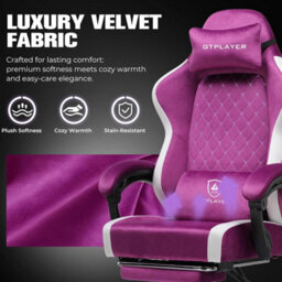 Gtplayer Fabric Gaming Chair With Footrest, Ergonomic Computer Desk Chair With Pocket Spring Cushion Home Office Chair, Purple - thumbnail 8