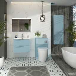 Royal Bathrooms Evora 700mm Powder Blue Fluted Wall Hung Bathroom Vanity Unit 2 Drawer Cabinet With Ceramic Basin - thumbnail 3
