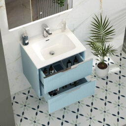 Royal Bathrooms Evora 700mm Powder Blue Fluted Wall Hung Bathroom Vanity Unit 2 Drawer Cabinet With Ceramic Basin - thumbnail 4