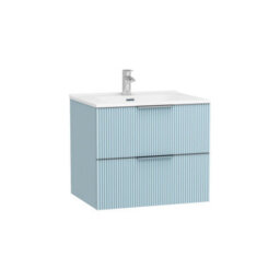 Royal Bathrooms Evora 700mm Powder Blue Fluted Wall Hung Bathroom Vanity Unit 2 Drawer Cabinet With Ceramic Basin - thumbnail 6