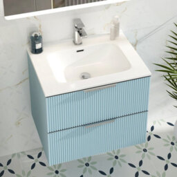 Royal Bathrooms Evora 700mm Powder Blue Fluted Wall Hung Bathroom Vanity Unit 2 Drawer Cabinet With Ceramic Basin - thumbnail 5
