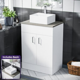 Nes Home 600mm White Vanity Cabinet And Small 420mm Counter Top Basin Sink - thumbnail 1