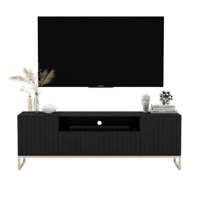 Heze Furniture Elpis Glamour Tv Cabinet Unit With Storage 150 Cm - Black Matt / Golden Frame - image 1
