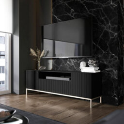 Heze Furniture Elpis Glamour Tv Cabinet Unit With Storage 150 Cm - Black Matt / Golden Frame - thumbnail 3