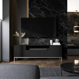 Heze Furniture Elpis Glamour Tv Cabinet Unit With Storage 150 Cm - Black Matt / Golden Frame - thumbnail 5