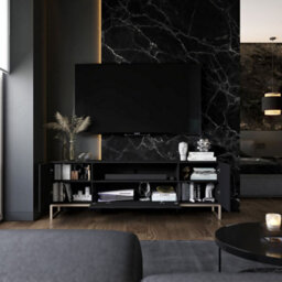 Heze Furniture Elpis Glamour Tv Cabinet Unit With Storage 150 Cm - Black Matt / Golden Frame - thumbnail 2
