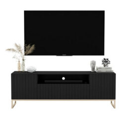 Heze Furniture Elpis Glamour Tv Cabinet Unit With Storage 150 Cm - Black Matt / Golden Frame - thumbnail 1