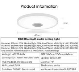 Led Smart Ceiling Lamp Rgb With App And Remote Control Dimming And Music Speaker - thumbnail 2
