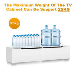 Elegant Floating Tv Unit Cabinet With Led Lights, White Wall-Mounted Tv Stand Shelf, 1400X300X350mm - thumbnail 8