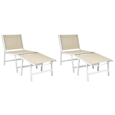 Beliani Set Of 2 Garden Chairs Marceddi With Footstool Metal White/ Beige - image 1