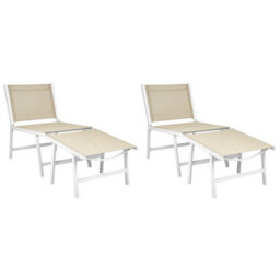 Beliani Set Of 2 Garden Chairs Marceddi With Footstool Metal White/ Beige