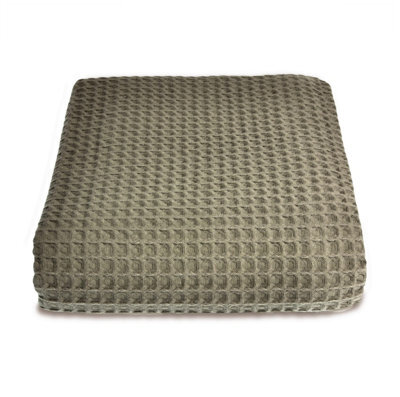 Allure Bath Fashions Luxury Super King Size Waffle Throw Blanket Bedspread 250 X 260Cm - Khaki - image 1