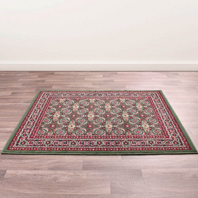 Traditional Green Bordered Floral Rug For Dining Room-120Cm (Circle) - image 1