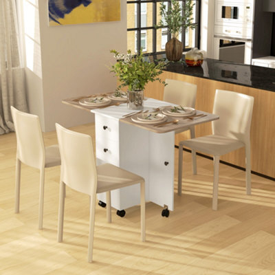 Homcom Folding Dining Table For 4-6 Drop Leaf Table On Wheels Oak And White - image 1