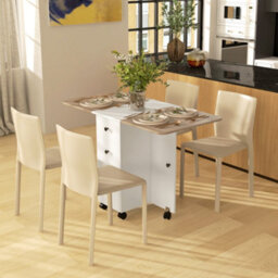 Homcom Folding Dining Table For 4-6 Drop Leaf Table On Wheels Oak And White - thumbnail 1