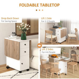 Homcom Folding Dining Table For 4-6 Drop Leaf Table On Wheels Oak And White - thumbnail 5