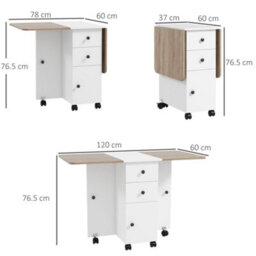 Homcom Folding Dining Table For 4-6 Drop Leaf Table On Wheels Oak And White - thumbnail 3