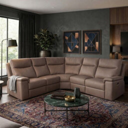 Aspire Marlowe Real Leather Power Recliner 2C2 Corner Sofa With Usb Charging, Taupe - thumbnail 1
