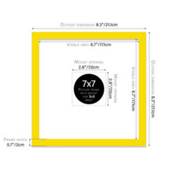 "7X7"" Yellow Picture Frame - 7X7"" Square Frame With 3X3"" Mount For 7X7""/3X3"" Pictures Moderrn Style Thin Edge, 1 Pack" - thumbnail 2