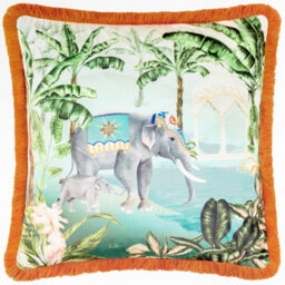 Paoletti Odisha Scene Printed Velvet Cushion Cover - thumbnail 1