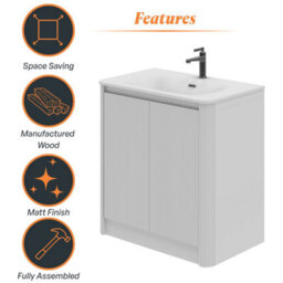 Plum&clay Isla Ribbed Fluted White Freestanding Bathroom Vanity Unit & White Basin Set (W)800mm - thumbnail 6