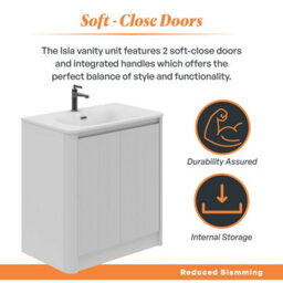Plum&clay Isla Ribbed Fluted White Freestanding Bathroom Vanity Unit & White Basin Set (W)800mm - thumbnail 4