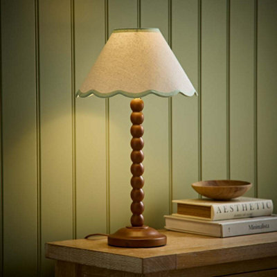 Valuelights Bobbin Green Trim Linen Shade Walnut Bobble Table Lamp - image 1